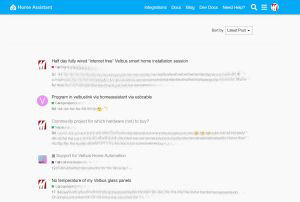 Screen grab of the Home Assistant community page, searching for Velbus topics