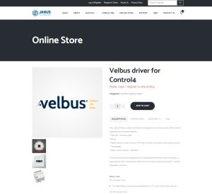 Screen grab of the Janus Technology page for Velbus drivers in Control 4